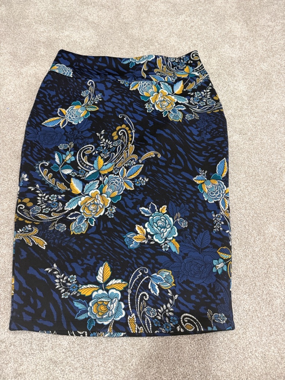 Thalia Sodi Navy Floral Pencil Skirt with Blue & Gold Accents